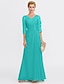 cheap Mother of the Bride Dresses-A-Line Mother of the Bride Dress Plus Size Elegant See Through V Neck Floor Length Chiffon Half Sleeve with Appliques Side Draping 2023 / Illusion Sleeve