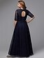 cheap Evening Dresses-A-Line Plus Size Wedding Guest Formal Evening Dress V Neck Lace-up Half Sleeve Floor Length Lace with Beading 2022