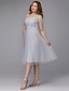 baratos OFERTAS VIP-Linha A Elegante Vestido Convidado do casamento Coquetel Longuette Manga Curta Ombro a Ombro Tule com Faixa / Fita Cruzado 2024