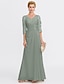 cheap Mother of the Bride Dresses-A-Line Mother of the Bride Dress Wedding Guest Elegant Plus Size See Through V Neck Floor Length Chiffon Half Sleeve with Appliques Side Draping 2024