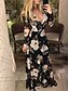 cheap Print Dresses-Women&#039;s Daily Work Maxi Slim Bodycon Shift Swing Dress - Floral Crew Neck Black M L XL