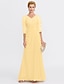 cheap Mother of the Bride Dresses-Sheath / Column Mother of the Bride Dress Elegant See Through V Neck Floor Length Chiffon Sheer Lace Half Sleeve with Appliques Side Draping 2022 / Illusion Sleeve