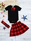 cheap Baby Girls&#039; Clothing Sets-Baby Girls&#039; Active / Street chic Christmas / Party / Holiday Solid Colored / Plaid Bow / Lace up / Print Short Sleeve Regular Regular Cotton Clothing Set Black / Toddler