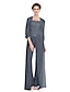cheap The Wedding Store-Sheath / Column Pantsuit / Jumpsuit Mother of the Bride Dress Convertible Dress Strapless Floor Length Chiffon Sheer Lace 3/4 Length Sleeve with Lace 2022