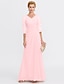 cheap Mother of the Bride Dresses-Sheath / Column Mother of the Bride Dress Elegant See Through V Neck Floor Length Chiffon Sheer Lace Half Sleeve with Appliques Side Draping 2022 / Illusion Sleeve