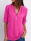 cheap Blouses &amp; Shirts-Women&#039;s Blouse Shirt Solid Colored Zipper Quarter Zip V Neck Basic Tops Watermelon Pink White Black