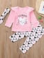 baratos Conjuntos-Toddler Girls&#039; Active Basic Daily Black &amp; White Geometric Print Long Sleeve Regular Regular Cotton Clothing Set Blushing Pink