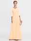 cheap Mother of the Bride Dresses-A-Line Mother of the Bride Dress Wedding Guest Elegant Plus Size See Through V Neck Floor Length Chiffon Half Sleeve with Appliques Side Draping 2024