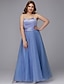 Χαμηλού Κόστους Βραδινά Φορέματα-Γραμμή Α Κομψό &amp; Πολυτελές Επίσημο Βραδινό Γαμήλιο Πάρτι Φόρεμα Με Κόσμημα Κοντομάνικο Μακρύ Δαντέλα Τούλι με Λεπτομέρεια με πέρλα Διακοσμητικά Επιράμματα 2021