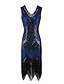 cheap Cocktail Dresses-Sheath / Column Flapper 1920s Fashion Party Wear Cocktail Party Valentine&#039;s Day Dress V Neck Sleeveless Tea Length Polyester with Crystals Tassel 2021