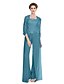 cheap The Wedding Store-Sheath / Column Pantsuit / Jumpsuit Mother of the Bride Dress Convertible Dress Strapless Floor Length Chiffon Sheer Lace 3/4 Length Sleeve with Lace 2022