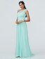 cheap Bridesmaid Dresses-A-Line One Shoulder Floor Length Chiffon / Lace Bridesmaid Dress with Lace