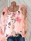 cheap Plus Size Tops-Women&#039;s Daily Plus Size Blouse Floral Print Long Sleeve Tops Cotton Off Shoulder White Blue Blushing Pink