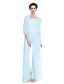 cheap The Wedding Store-Sheath / Column Pantsuit / Jumpsuit Mother of the Bride Dress Convertible Dress Strapless Floor Length Chiffon Sheer Lace 3/4 Length Sleeve with Lace 2022