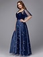 cheap Plus Size Dresses-A-Line Plus Size Dress Wedding Guest Prom Floor Length Short Sleeve Sweetheart Tulle Lace-up with Beading Pattern / Print 2024