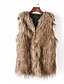 abordables Manteaux &amp; Trenchs Femme-Women&#039;s Daily Regular Vest, Solid Colored V Neck Long Sleeve Faux Fur / Polyester Brown / Khaki / Slim