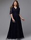 cheap Evening Dresses-A-Line Plus Size Wedding Guest Formal Evening Dress V Neck Lace-up Half Sleeve Floor Length Lace with Beading 2022