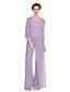 cheap The Wedding Store-Sheath / Column Pantsuit / Jumpsuit Mother of the Bride Dress Convertible Dress Strapless Floor Length Chiffon Sheer Lace 3/4 Length Sleeve with Lace 2022