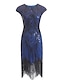 cheap Special Occasion Dresses-Sheath / Column Roaring 20s Dress Party Wear Asymmetrical Short Sleeve Jewel Neck Polyester with Sequin Tassel 2022
