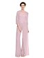 cheap The Wedding Store-Sheath / Column Pantsuit / Jumpsuit Mother of the Bride Dress Convertible Dress Strapless Floor Length Chiffon Sheer Lace 3/4 Length Sleeve with Lace 2022