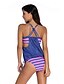 cheap Tankinis-Women&#039;s Basic Strap Black Blue Royal Blue Triangle Thong Tankini Swimwear Swimsuit - Striped S M L Black / Sexy