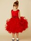 זול שמלות לילדות פרחים-נסיכה באורך  הברך שמלה לנערת הפרחים  שמלת נשף חמודה סאטן עם סרט מתאים 3-16 שנים