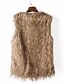 cheap Women&#039;s Coats &amp; Trench Coats-Women&#039;s Daily Regular Vest, Solid Colored V Neck Long Sleeve Faux Fur / Polyester Brown / Khaki / Slim