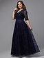 cheap Evening Dresses-A-Line Plus Size Wedding Guest Formal Evening Dress V Neck Lace-up Half Sleeve Floor Length Lace with Beading 2022
