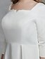 billige Brudekjoler-A-linje Bryllupskjoler Firkantet hals Gulvlang Sateng 3/4 ermer Formelle Enkel Fritid Små Hvite Kjoler Store størrelser med 2021