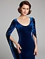 cheap Mother of the Bride Dresses-Mermaid / Trumpet Mother of the Bride Dress Vintage Plus Size Sexy Scoop Neck Sweep / Brush Train Velvet Long Sleeve with Pleats 2024