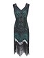 cheap Cocktail Dresses-Sheath / Column Flapper 1920s Fashion Party Wear Cocktail Party Valentine&#039;s Day Dress V Neck Sleeveless Tea Length Polyester with Crystals Tassel 2021