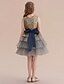 levne Blomsterpigekjoler-A-Line Knee Length Flower Girl Dress Christmas Cute Prom Dress Tulle with Belt Fit 3-16 Years