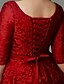 זול שמלות קוקטייל-גזרת A אלגנטית מסיבת קוקטייל יום האהבה שמלה צווארון V שרוכים שרוול 4\3 באורך  הברך תחרה עם סרט 2022