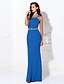 cheap Prom Dresses-Sheath / Column Elegant Dress Wedding Guest Prom Floor Length Sleeveless Halter Neck Spandex Crisscross Back with Beading