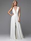 cheap Wedding Dresses-Jumpsuits Wedding Dresses V Neck Floor Length Chiffon Sleeveless Sparkle &amp; Shine with Split Front 2021