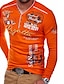 billige Casual T-skjorter for menn-Herre T skjorte Skjorte T-skjorter Langermet Grafisk Bokstaver V-hals Hvit Svart Blå Oransje Daglig Klær Grunnleggende Muskel
