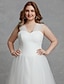 billiga Brudklänningar-Öppen rygg Bröllopsklänningar Hovsläp A-linje Ärmlös V-hals Tyll Med Veckad 2023 Brudklänningar