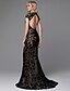 cheap Evening Dresses-Mermaid / Trumpet See Through Formal Evening Dress Y Neck Sleeveless Sweep / Brush Train Tulle Sequined with Sequin 2020