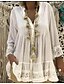 رخيصةأون بلوزات وقمصان للنساء-Women&#039;s T shirt Tee Solid Color Daily Beach Plus Size T shirt Tee Shirt Long Sleeve Lace V Neck Boho Blouses White Pink Khaki S