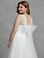 billiga Brudklänningar-Öppen rygg Bröllopsklänningar Hovsläp A-linje Ärmlös V-hals Tyll Med Veckad 2023 Brudklänningar