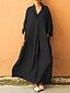 cheap Maxi Dresses-Women&#039;s Plus Size Maxi Abaya Dress - Long Sleeve Solid Colored Shirt Collar Elegant Daily Loose Oversized Black Blushing Pink Gray S M L XL XXL XXXL XXXXL XXXXXL