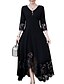 cheap Romantic Lace Dresses-Women&#039;s A Line Dress Maxi long Dress Long Sleeve Black Solid Colored Lace Trims Fall Spring Plus Size Black L XL XXL 3XL 4XL 5XL 6XL