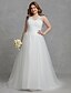 זול שמלות כלה-גב פתוח שמלות חתונה שובל קורט גזרת A ללא שרוולים צווארון V טול עם אסוף 2023 שמלות כלה