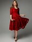 זול שמלות קוקטייל-גזרת A אלגנטית מסיבת קוקטייל יום האהבה שמלה צווארון V שרוכים שרוול 4\3 באורך  הברך תחרה עם סרט 2022