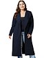 cheap Women&#039;s Outerwear-Women&#039;s Daily Street chic Plus Size Long Coat, Solid Colored Rolled collar Long Sleeve Polyester Blue / Brown