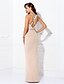 cheap Prom Dresses-Sheath / Column Elegant Dress Wedding Guest Prom Floor Length Sleeveless Halter Neck Spandex Crisscross Back with Beading