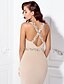 cheap Prom Dresses-Sheath / Column Elegant Dress Wedding Guest Prom Floor Length Sleeveless Halter Neck Spandex Crisscross Back with Beading