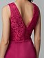 cheap Bridesmaid Dresses-A-Line V Neck Floor Length Lace / Taffeta Bridesmaid Dress with Lace