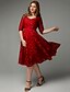 cheap Cocktail Dresses-A-Line Elegant Cocktail Party Valentine&#039;s Day Dress V Neck Lace-up 3/4 Length Sleeve Knee Length Lace with Sash / Ribbon 2022