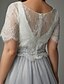 Χαμηλού Κόστους Φορέματα ειδικών περιστάσεων-Γραμμή Α Κομψό Επίσημο Βραδινό Φόρεμα Με Κόσμημα Κοντομάνικο Ουρά Δαντέλα Τούλι με Δαντέλα Ζώνη / Κορδέλα 2021